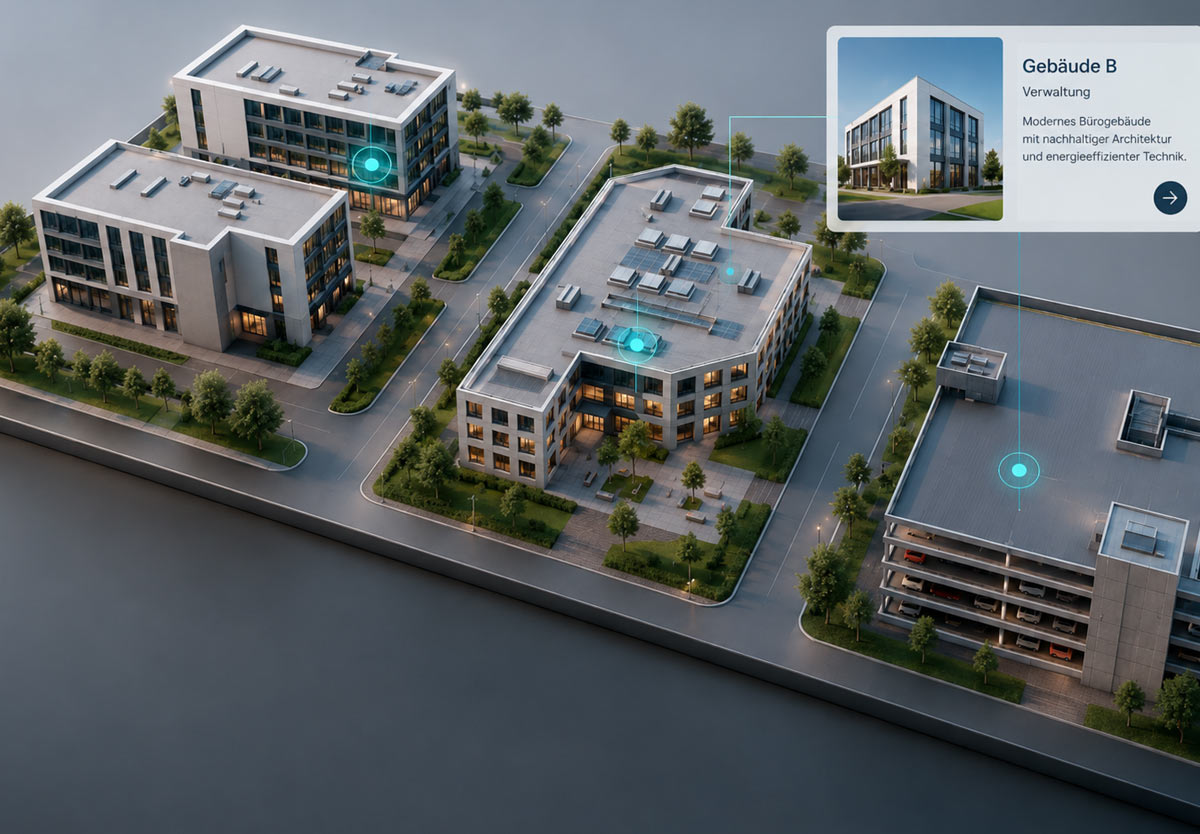 Interaktive 3D-Architekturvisualisierung eines Gebäudekomplexes